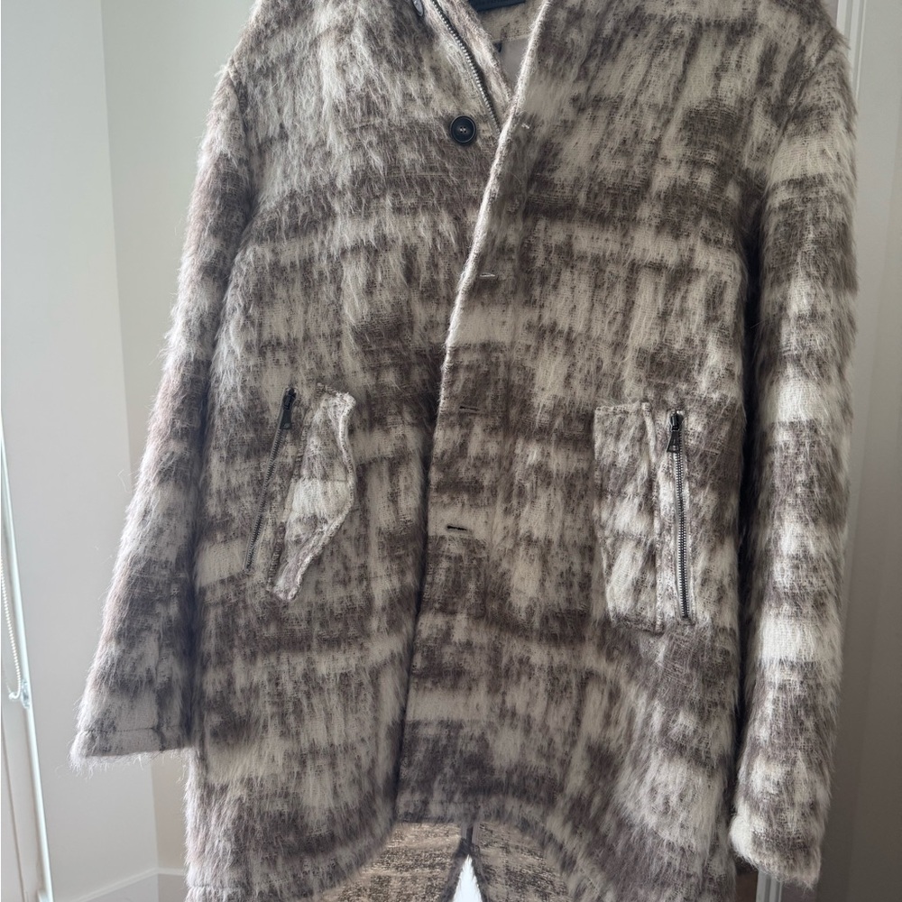 John Varvatos Women's Cream and Brown Teddy Jacket